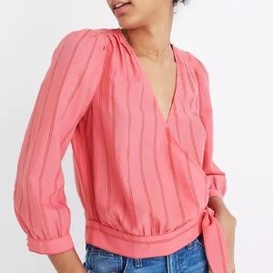 Madewell Pink Stripe Wrap Top